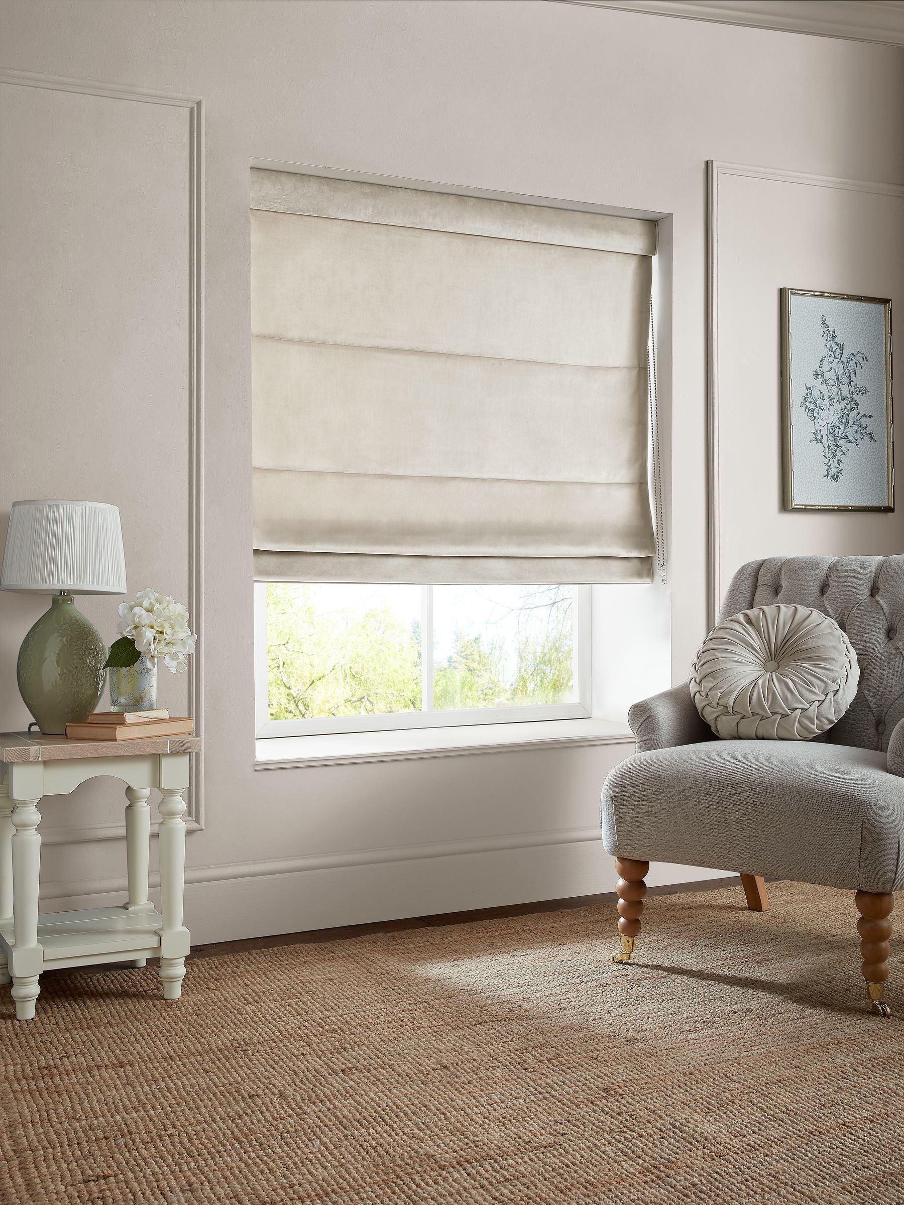Laura Ashley natural Middleton velvet roman blind (British brand)