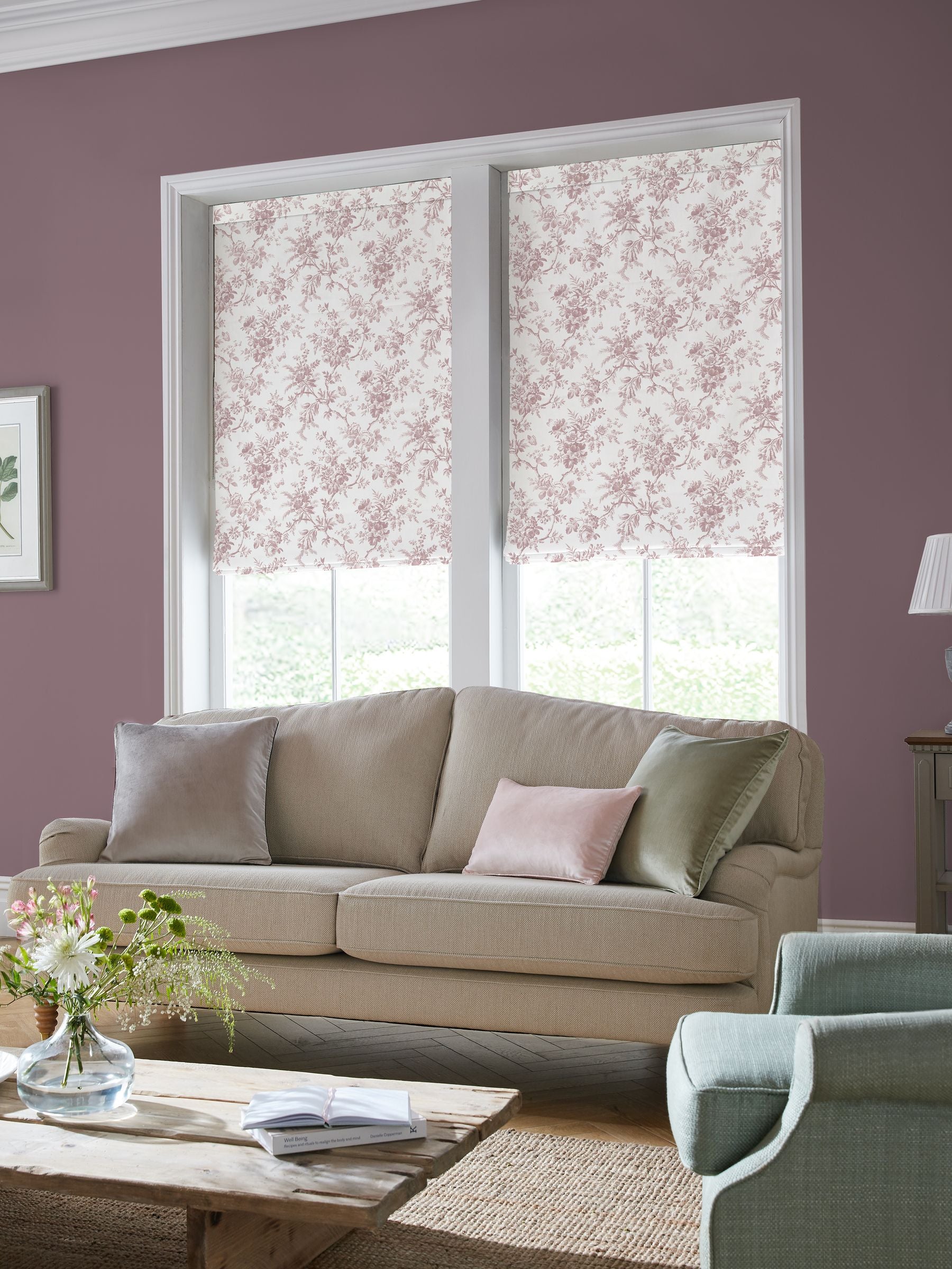 Laura Ashley roman blind Dark Blush Pink Walled Garden print - British product