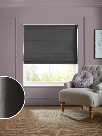 Next Laura Ashley Pale Charcoal Grey Middleton Velvet Made to Measure Roman Blind- Buy online at McGrocer
