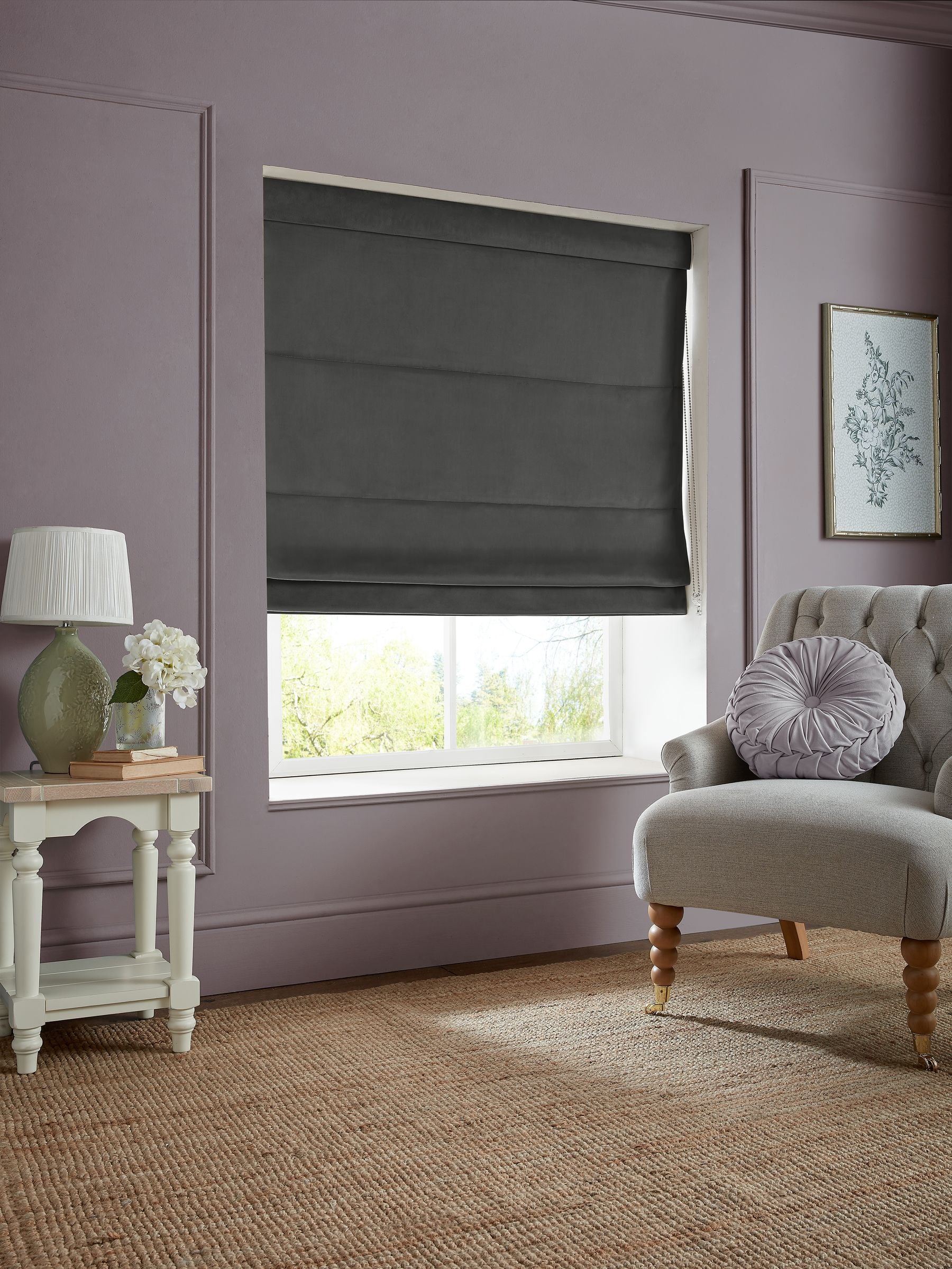 Laura Ashley pale charcoal grey velvet roman blind (British brand)