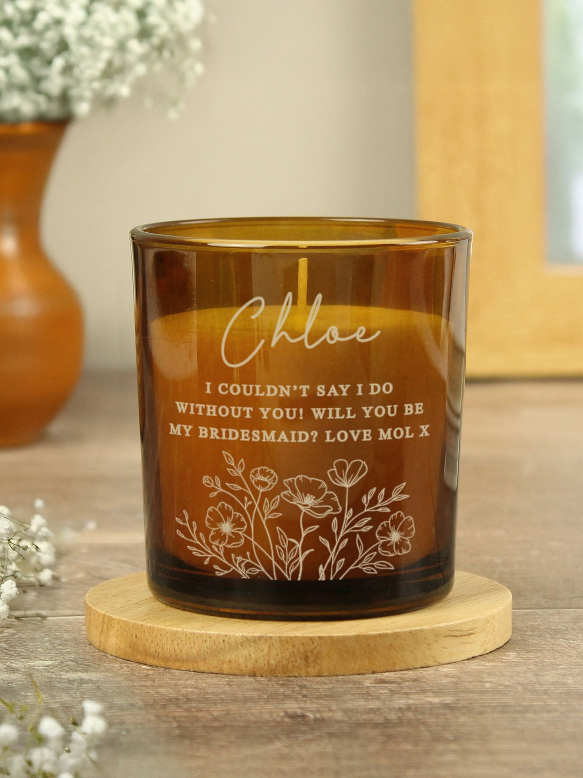 PMC personalised wedding candle jar with vanilla scent, imported from the UK
