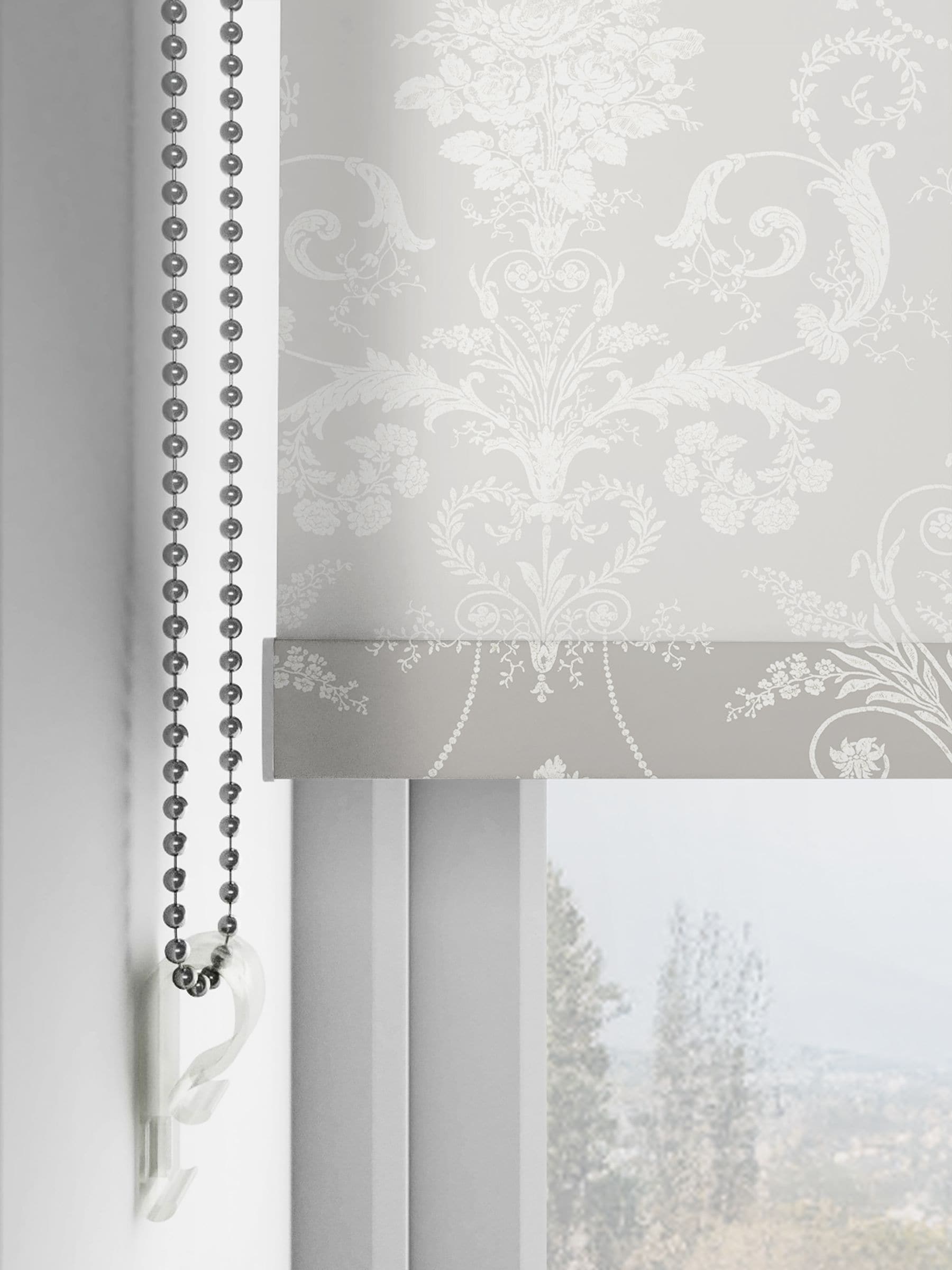 Laura Ashley grey Josette sheer roller blind, imported from the UK