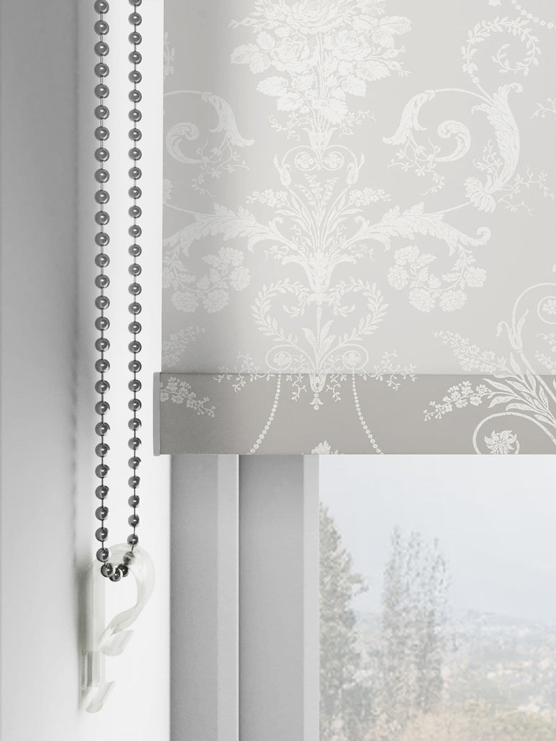 Laura Ashley grey Josette sheer roller blind, imported from the UK
