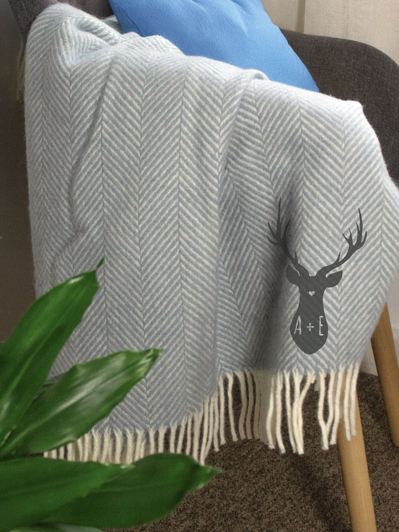 Jonnys Sister personalised grey wool stag throw 150x183cm - British product