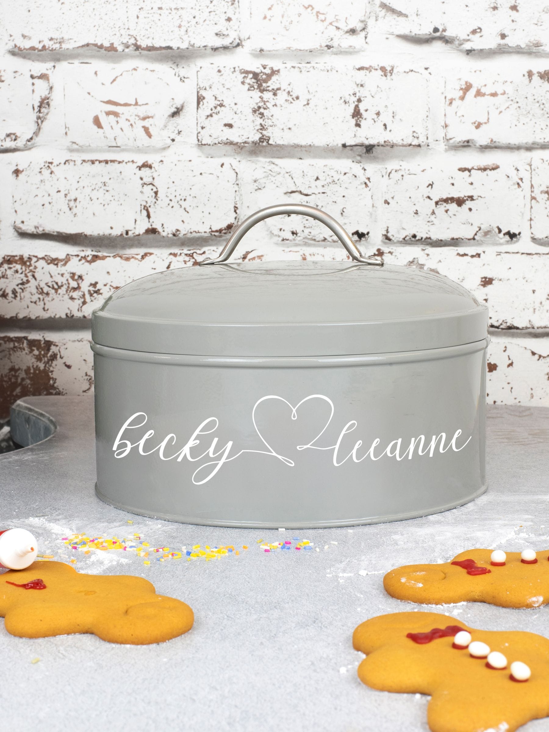 Jonnys Sister personalised heart cake tin, imported from the UK