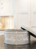 Jonnys Sister personalised heart cake tin, imported from the UK