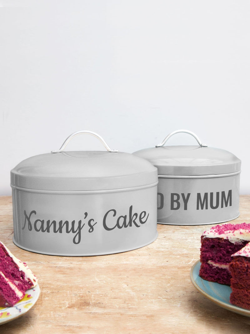 Jonnys Sister grey cake tin personalised steel H11cm D24cm (British brand)