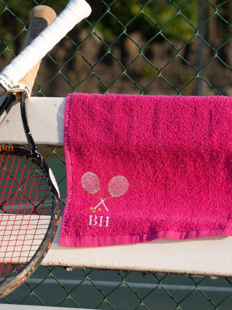 Jonnys Sister pink personalised tennis towel, UK version