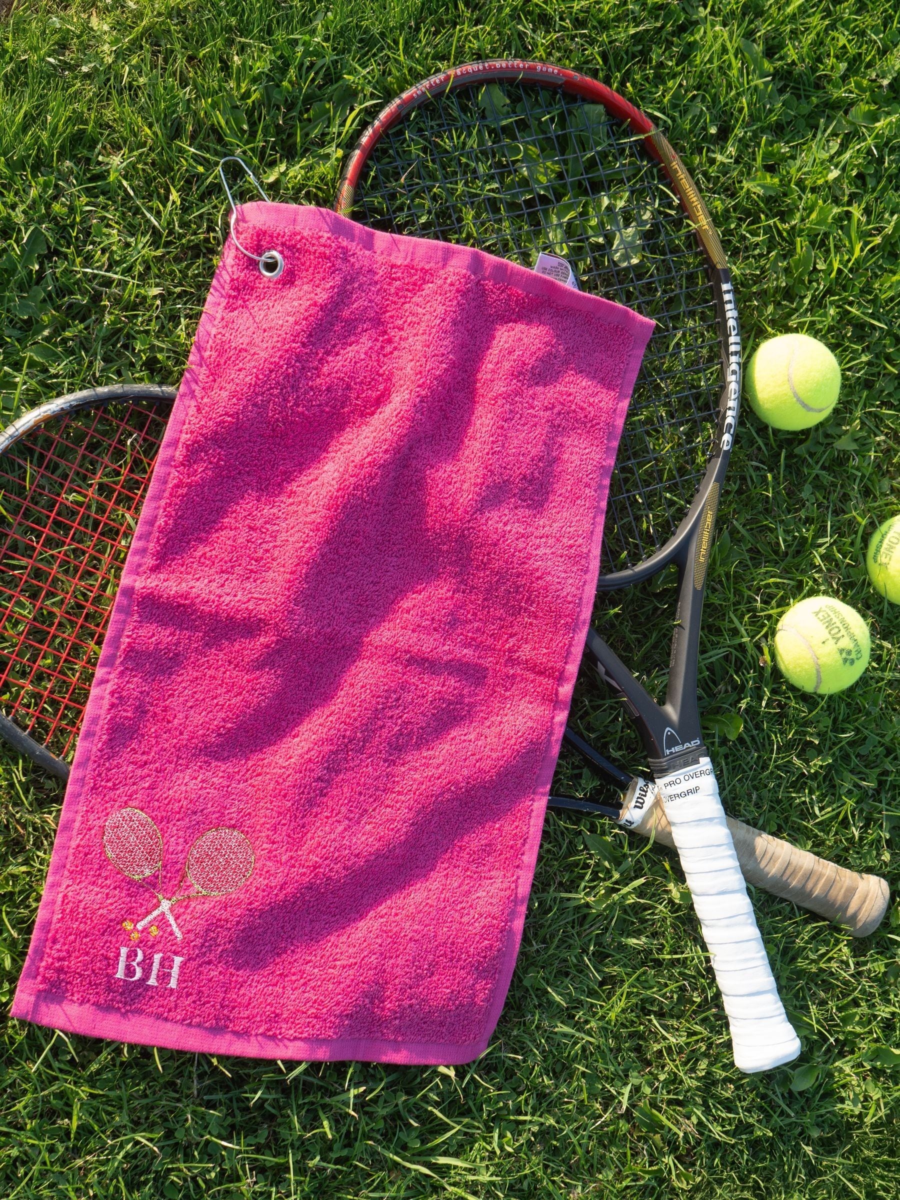 Jonnys Sister pink personalised tennis towel, UK version