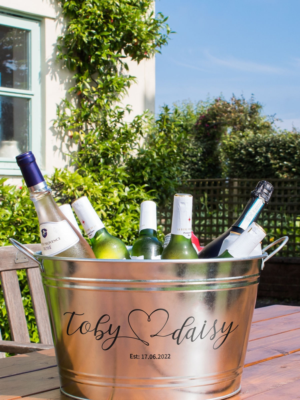 Jonnys Sister silver personalised wedding wine cooler (British brand)
