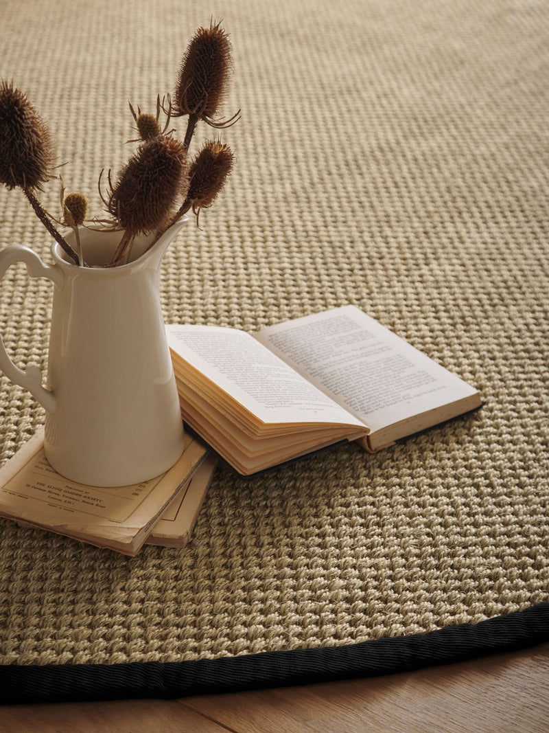 Origin Rugs sisal circle rug light beige black border 200cm, imported from the UK
