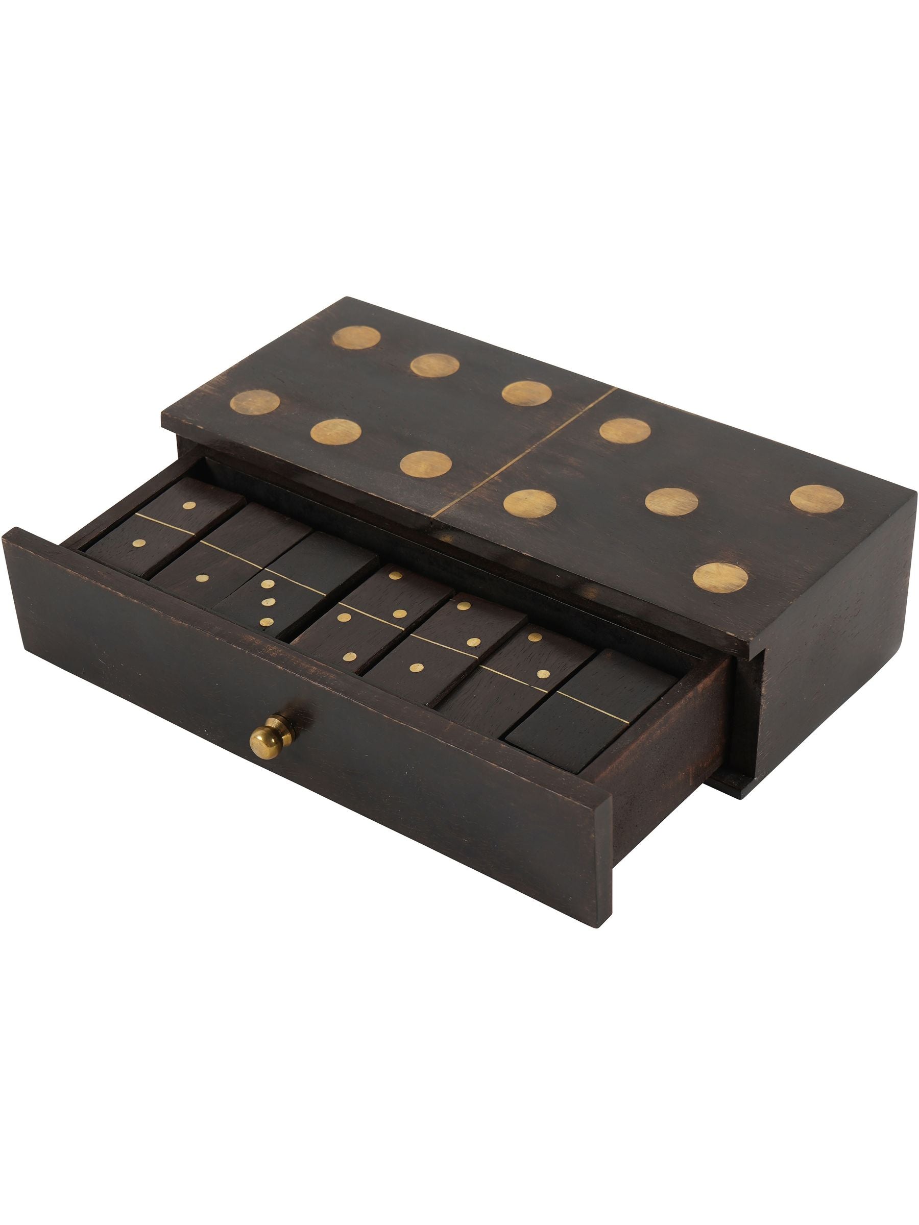 Libra Interiors Brown Columbia Small Wooden Domino Set in Storage Box