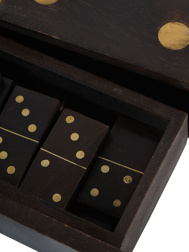 Libra Interiors Brown Columbia Small Wooden Domino Set in Storage Box