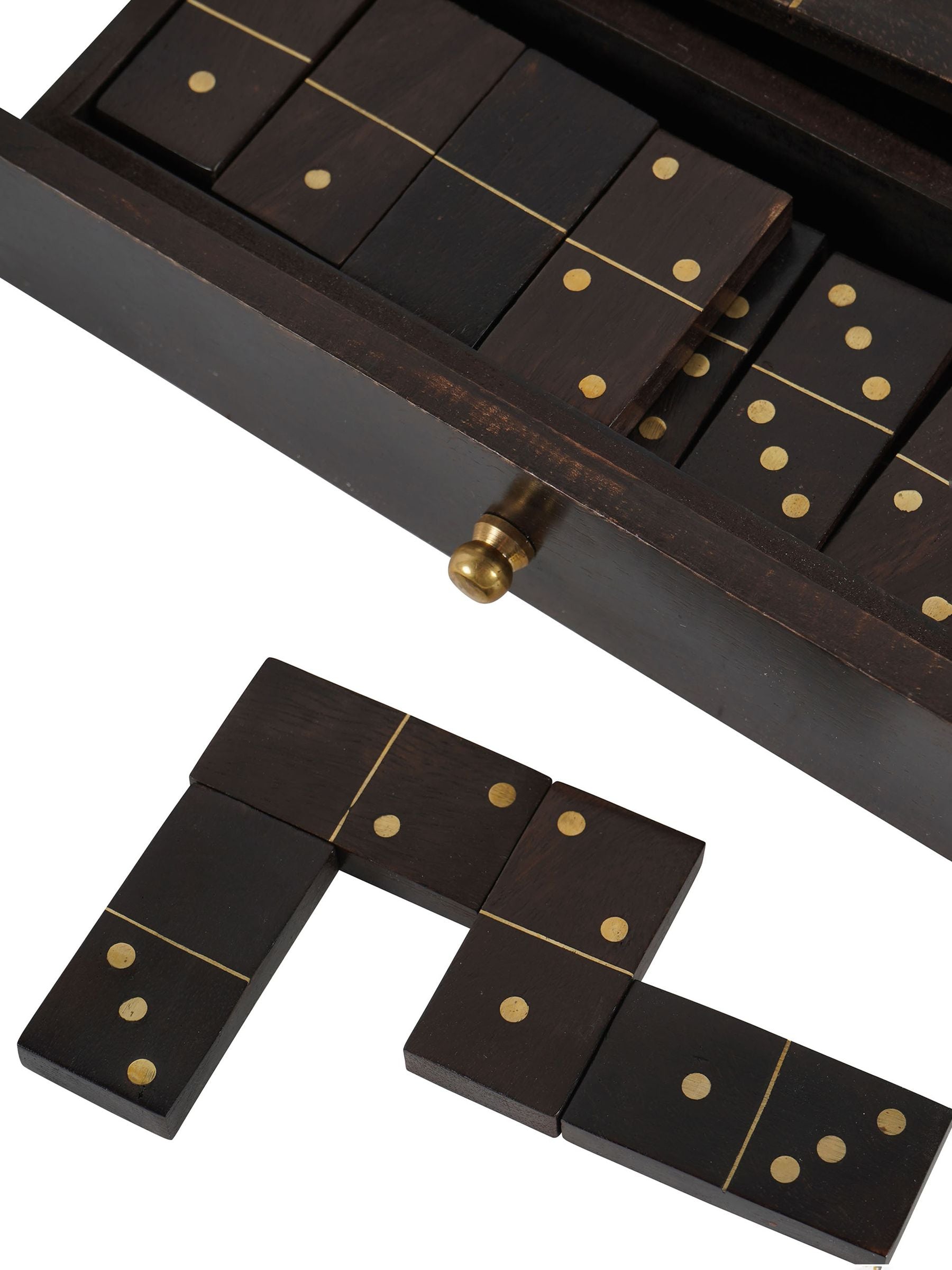 Libra Interiors Brown Columbia Small Wooden Domino Set in Storage Box