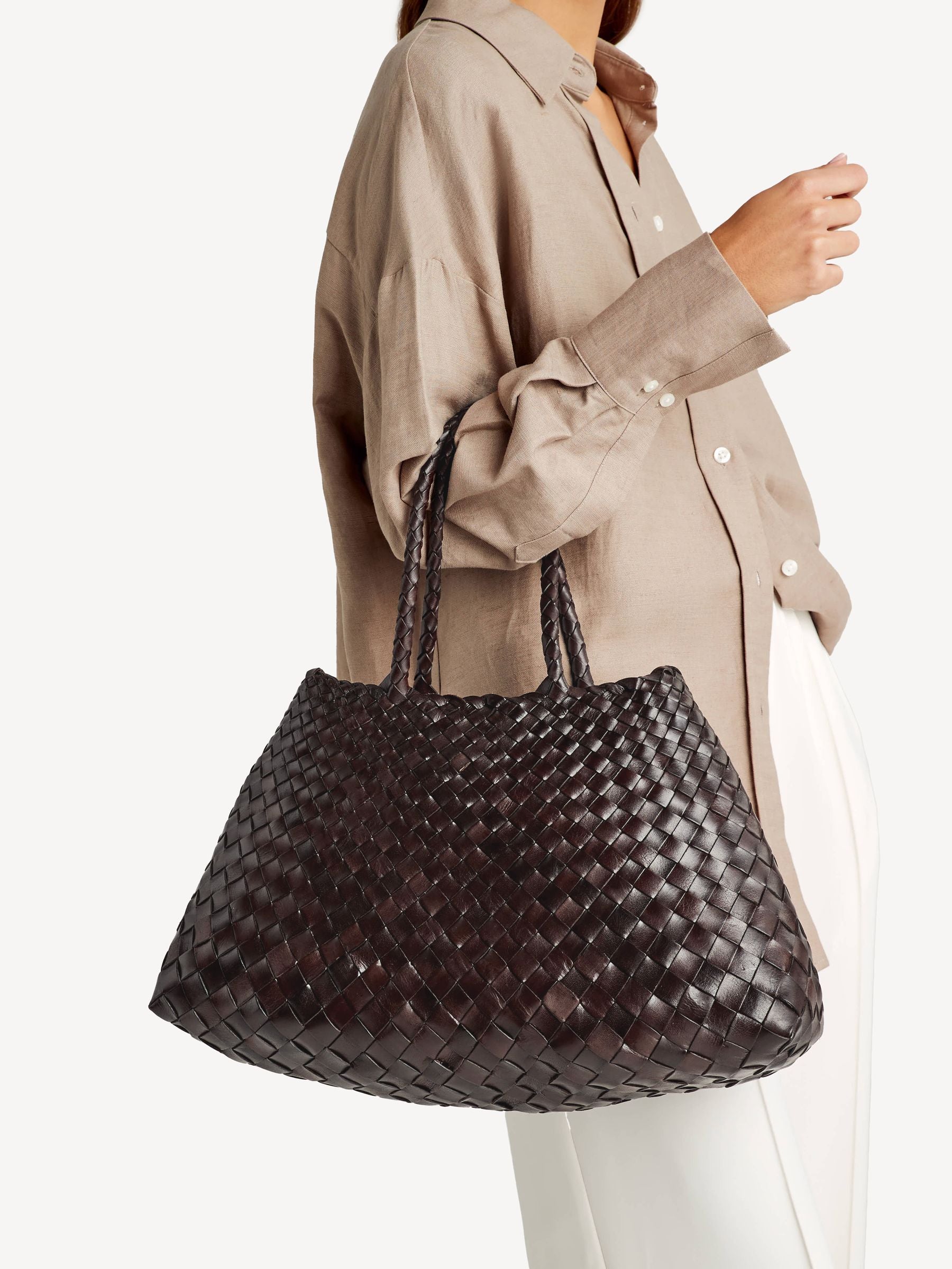 Dragon Diffusion Santa Croce large woven bag dark brown (British brand)