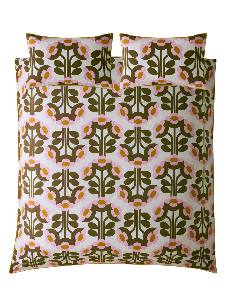 Orla Kiely Blossom Buttercup duvet cover and pillowcase set, imported from the UK
