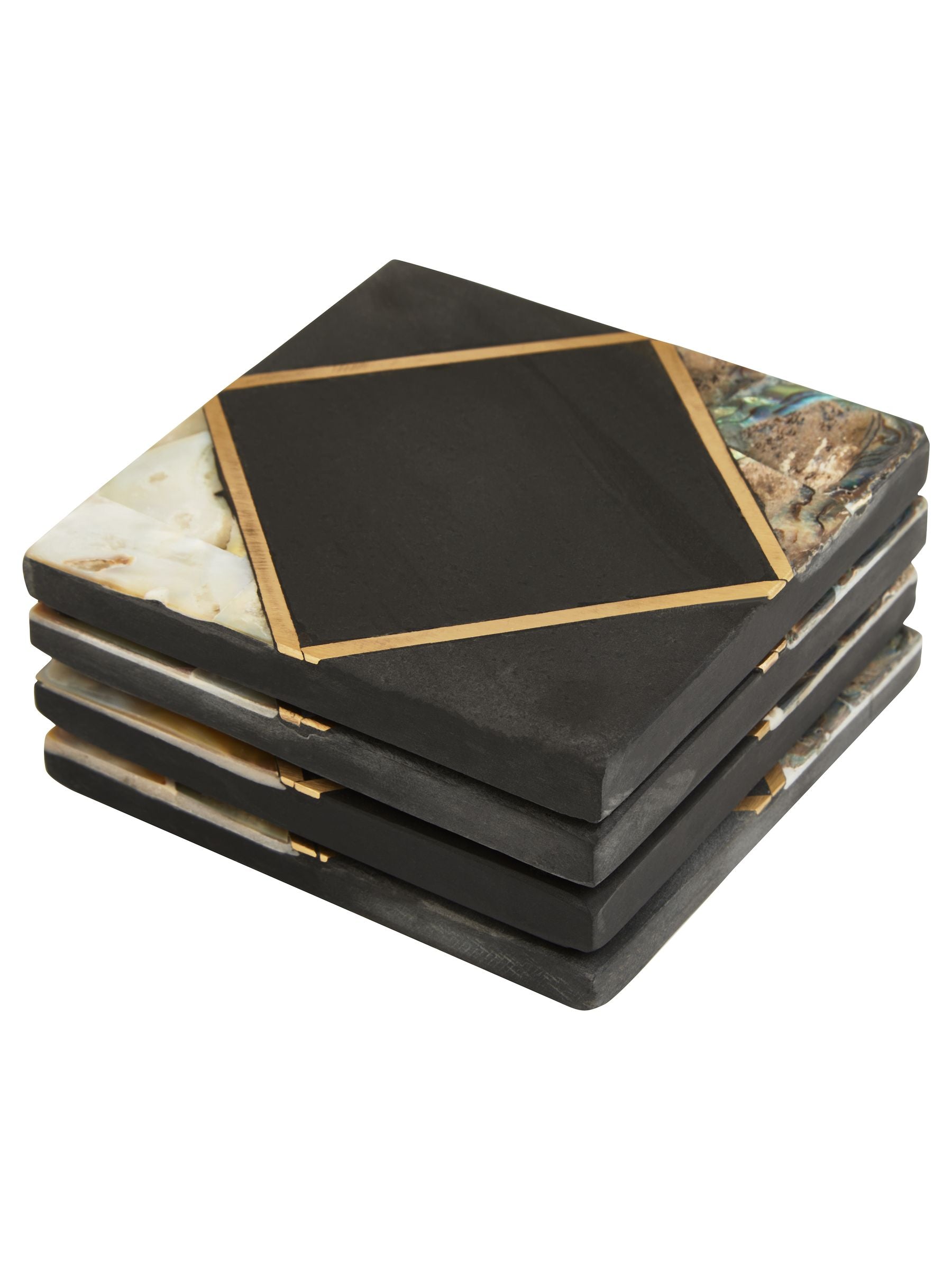 Fifty Five South Oriana black slate coasters with gold finish, set of 4 - British product