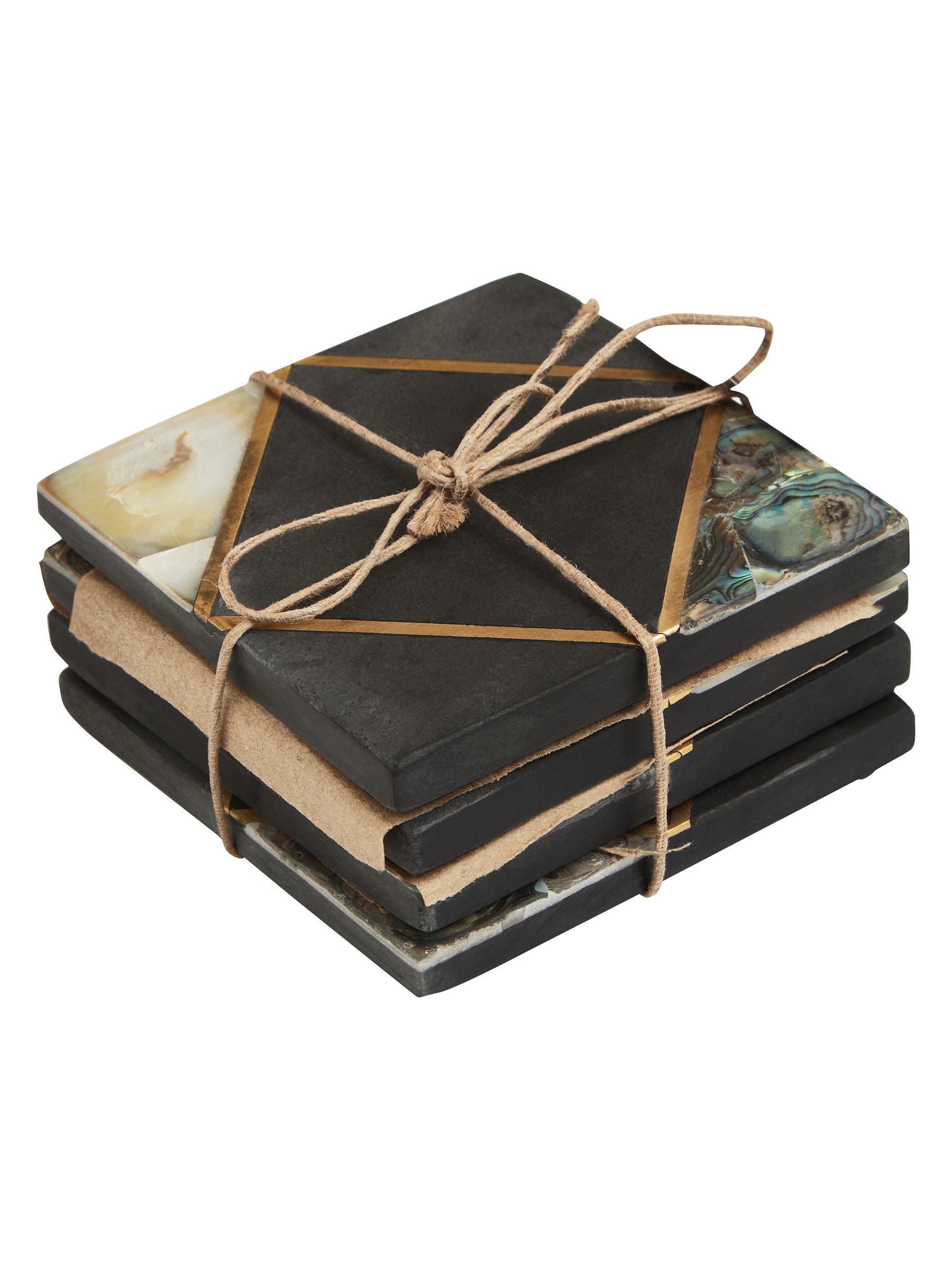 Fifty Five South Oriana black slate coasters with gold finish, set of 4 - British product