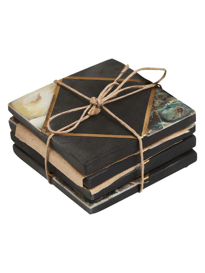 Fifty Five South Oriana black slate coasters with gold finish, set of 4 - British product