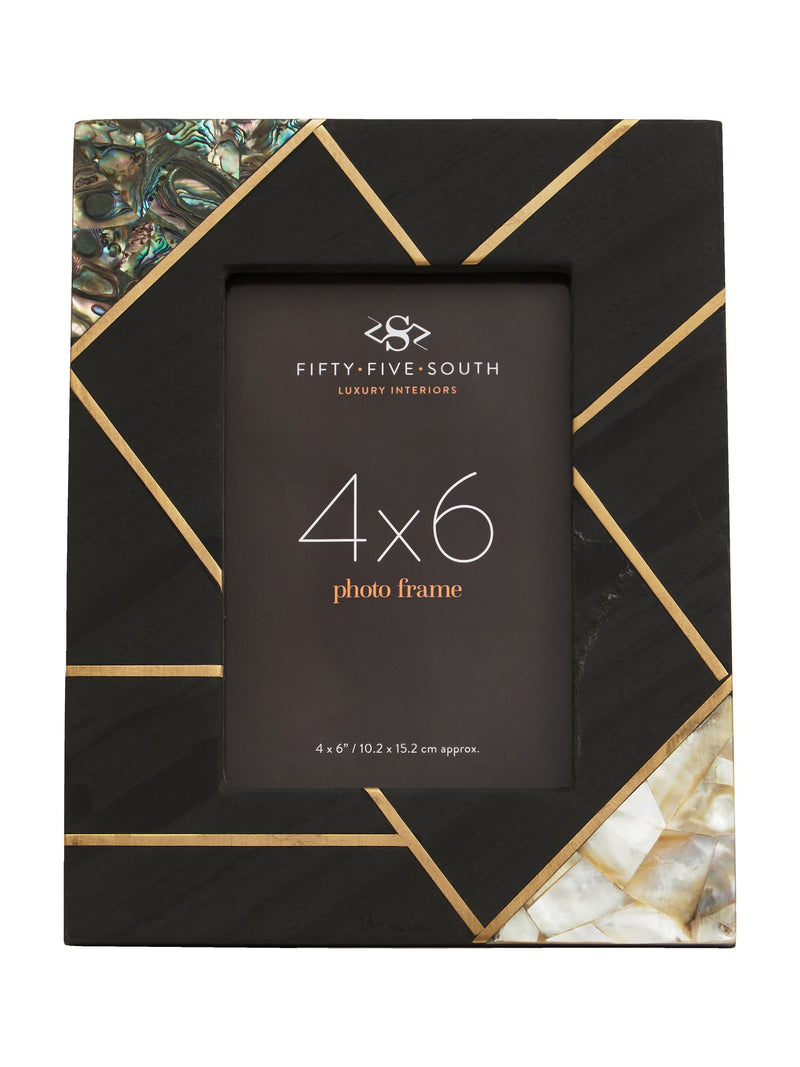 Fifty Five South Black and Gold Oriana Slate Frame with Mother of Pearl Inlays