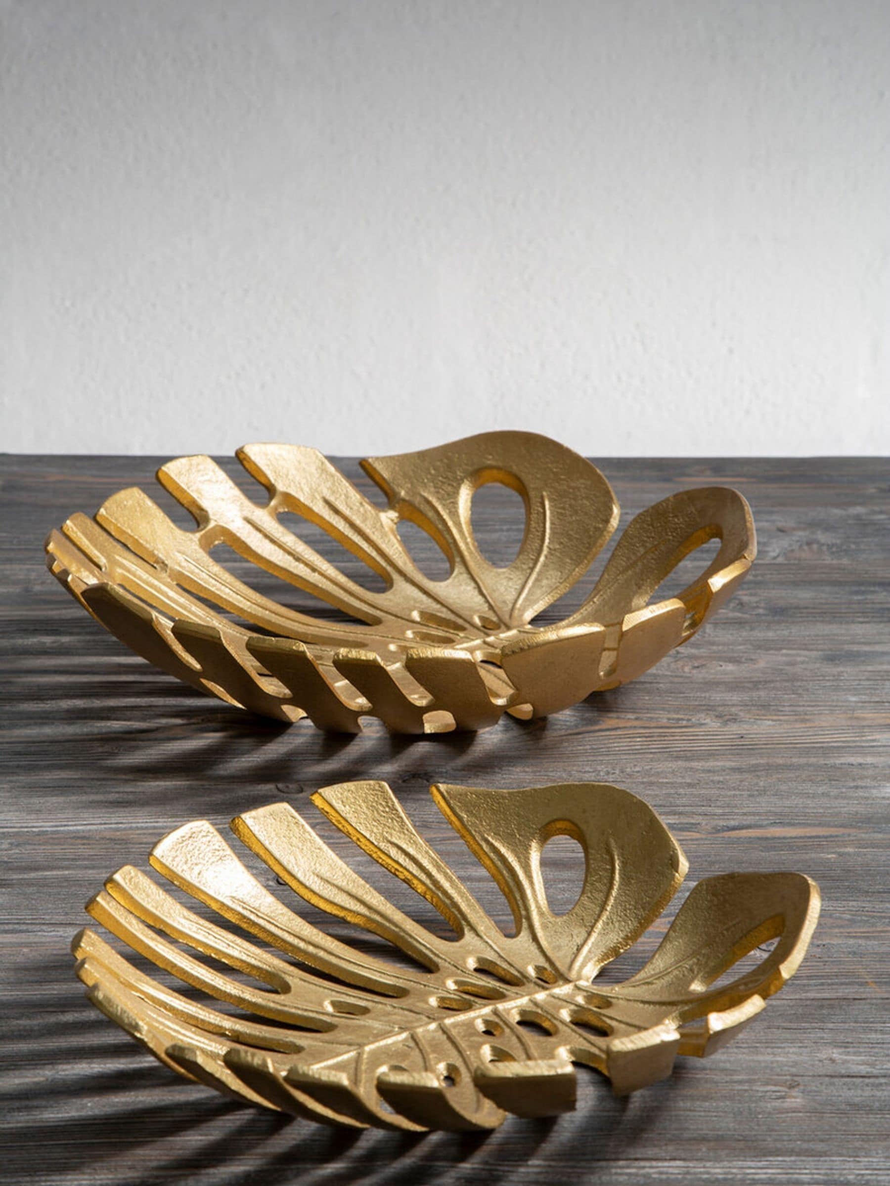 Fifty Five South gold monstera leaf dish, imported from the UK