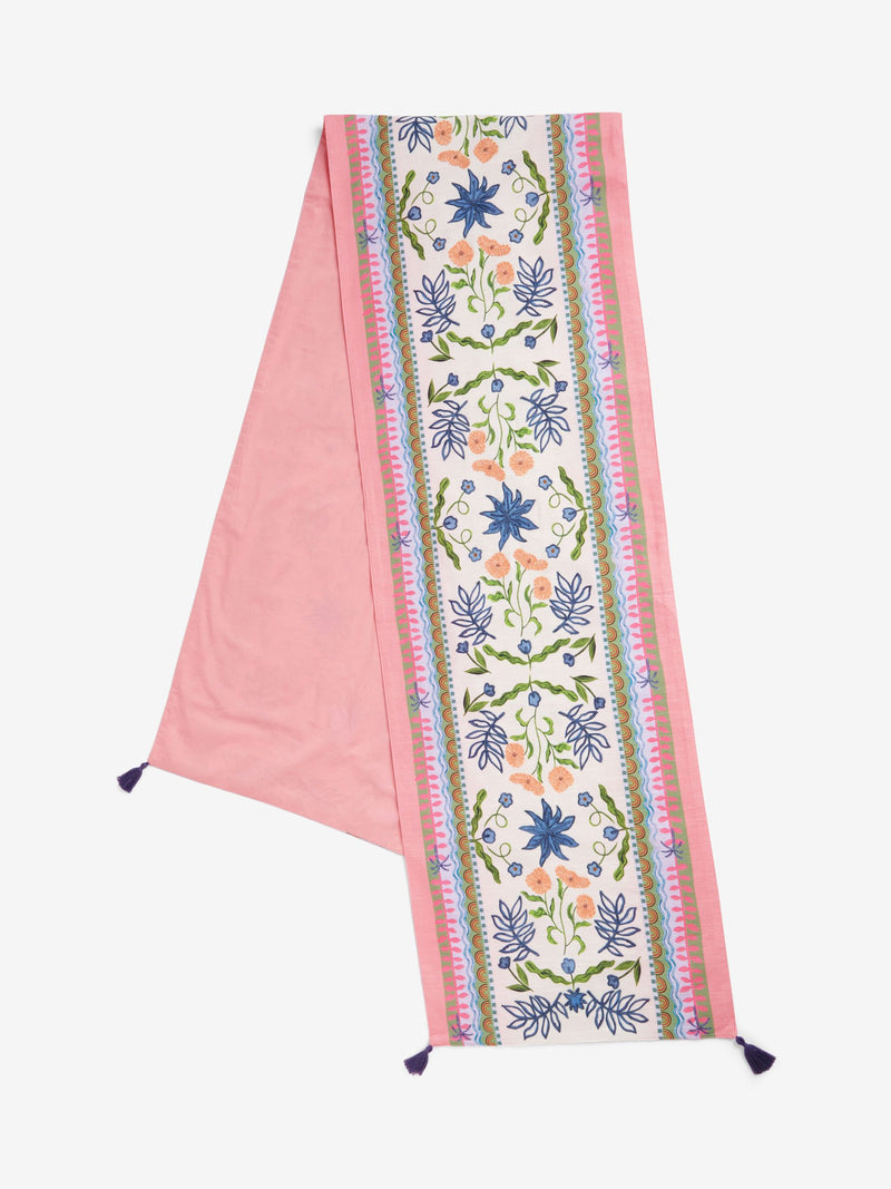 Pink Cassia embroidered kitchen table runner 220cm - British product