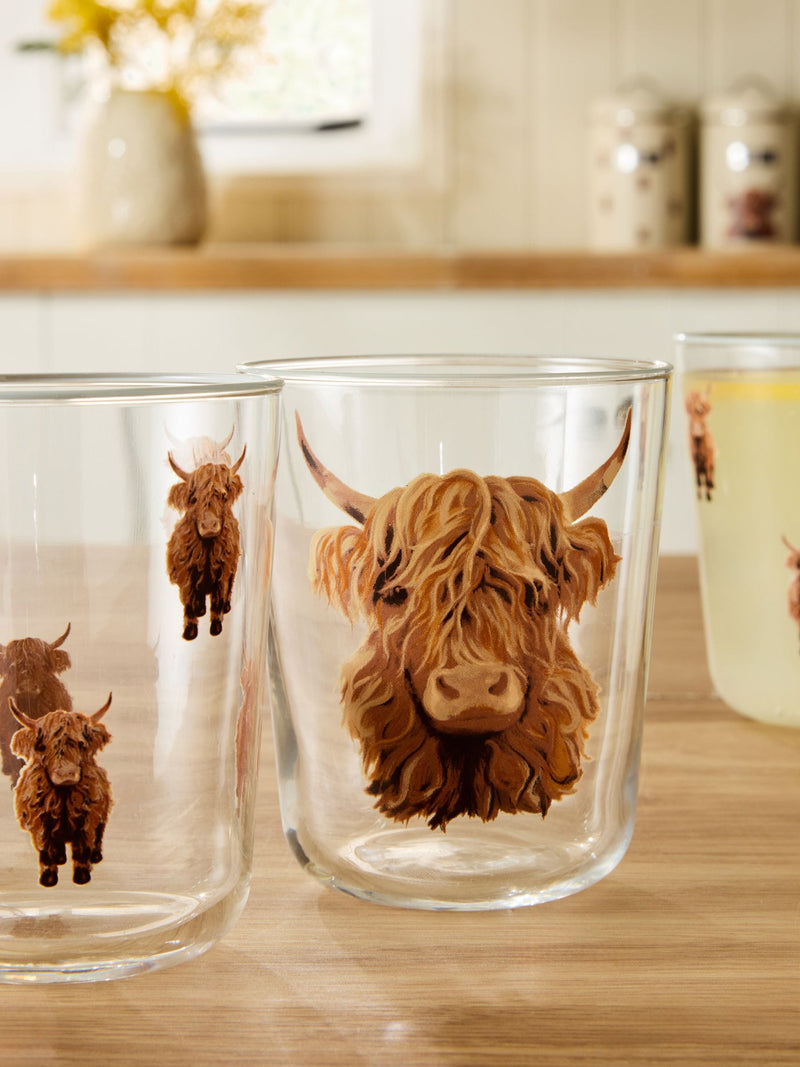 Hamish Highland Cow clear short tumblers set of 4, UK version