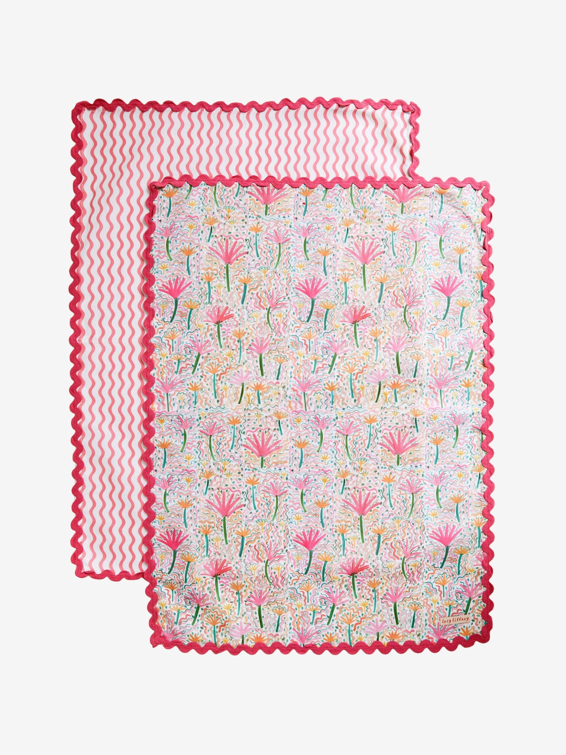 Lucy Tiffney pink and yellow tea towels set of 2, UK version