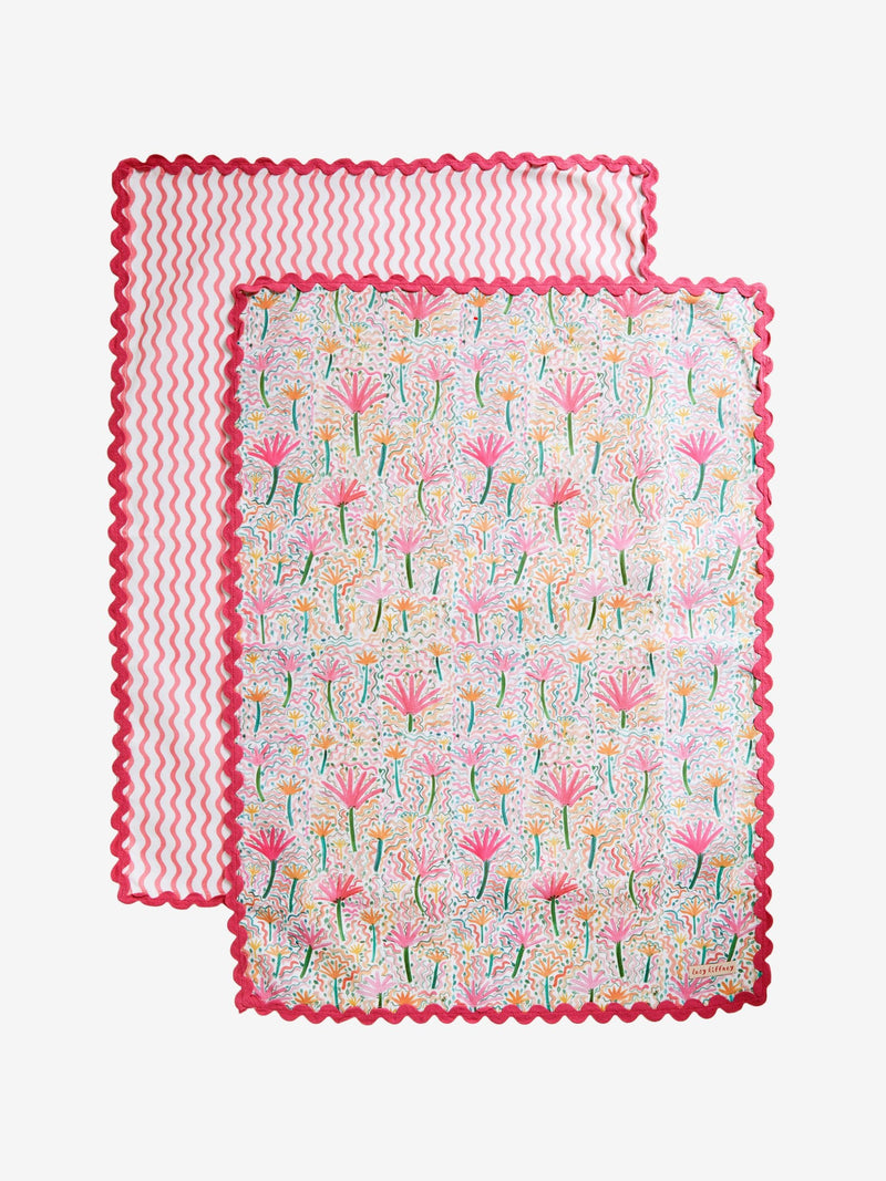 Lucy Tiffney pink and yellow tea towels set of 2, UK version