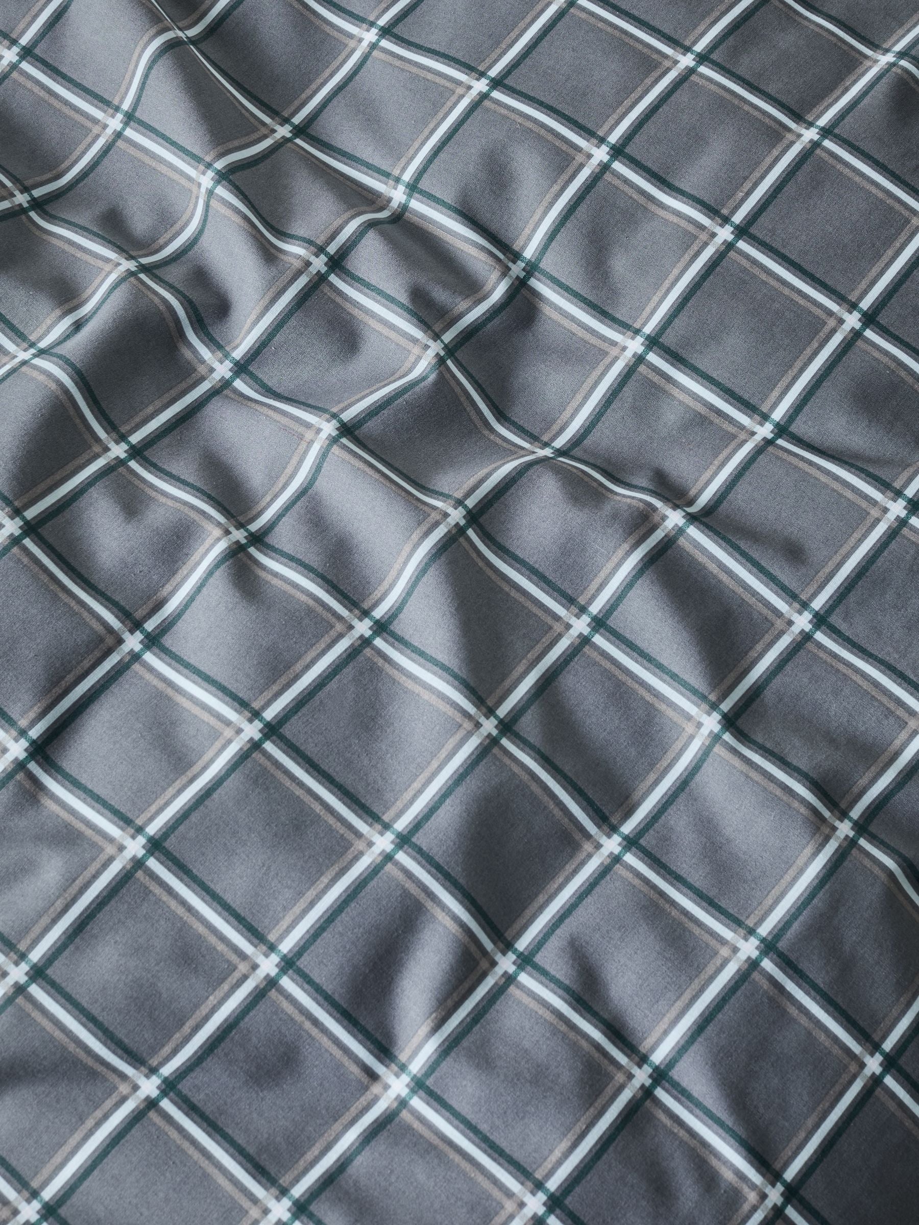 Grey reversible check duvet cover and pillowcase set, UK version