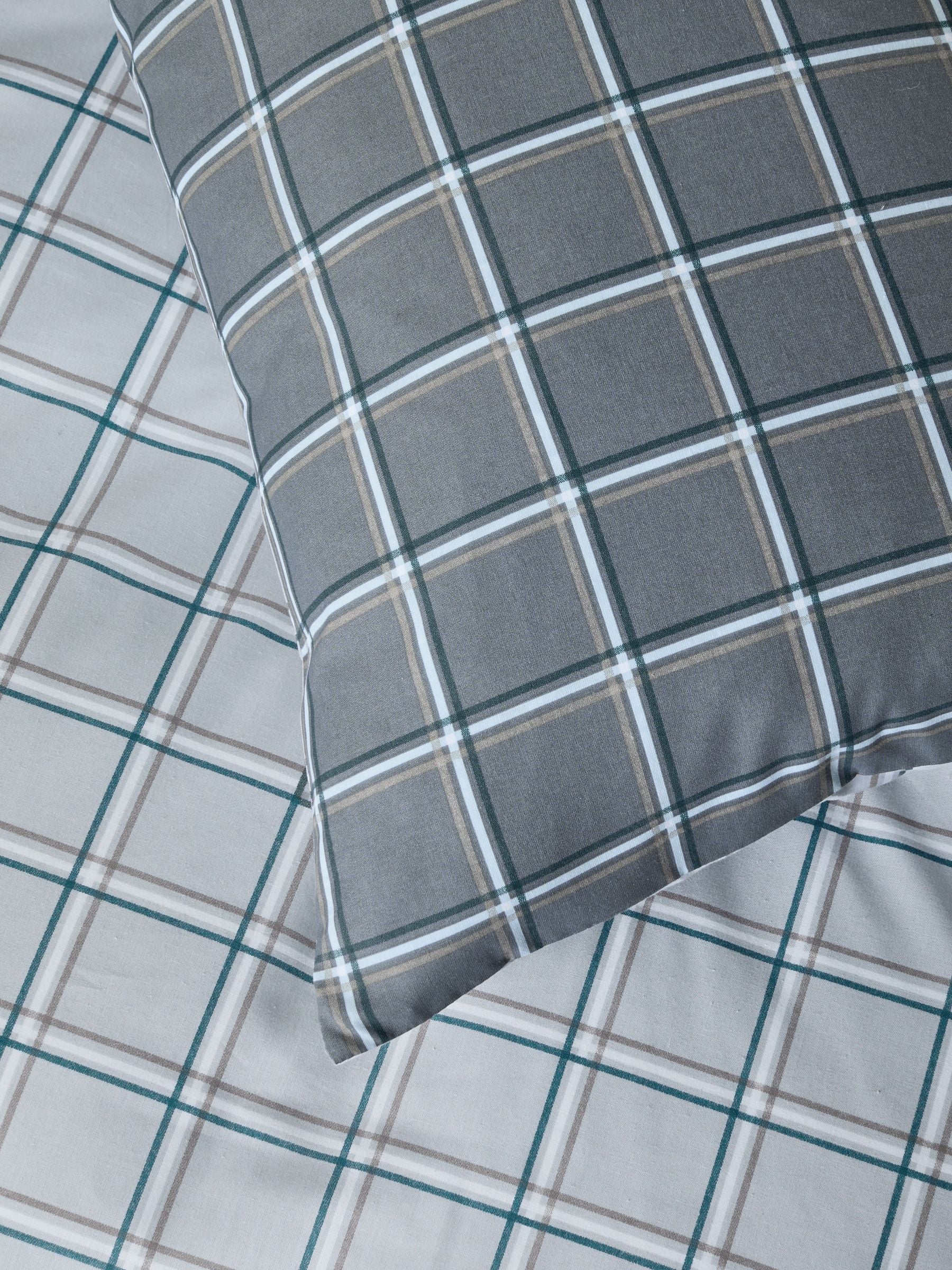 Grey reversible check duvet cover and pillowcase set, UK version
