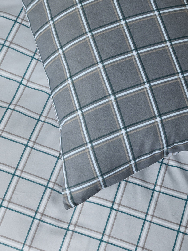 Grey reversible check duvet cover and pillowcase set, UK version
