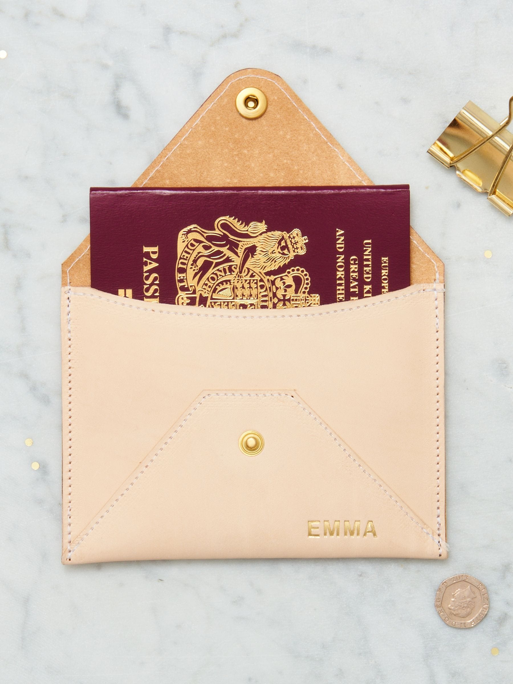 Posh Totty Designs personalised brown leather passport holder - British product