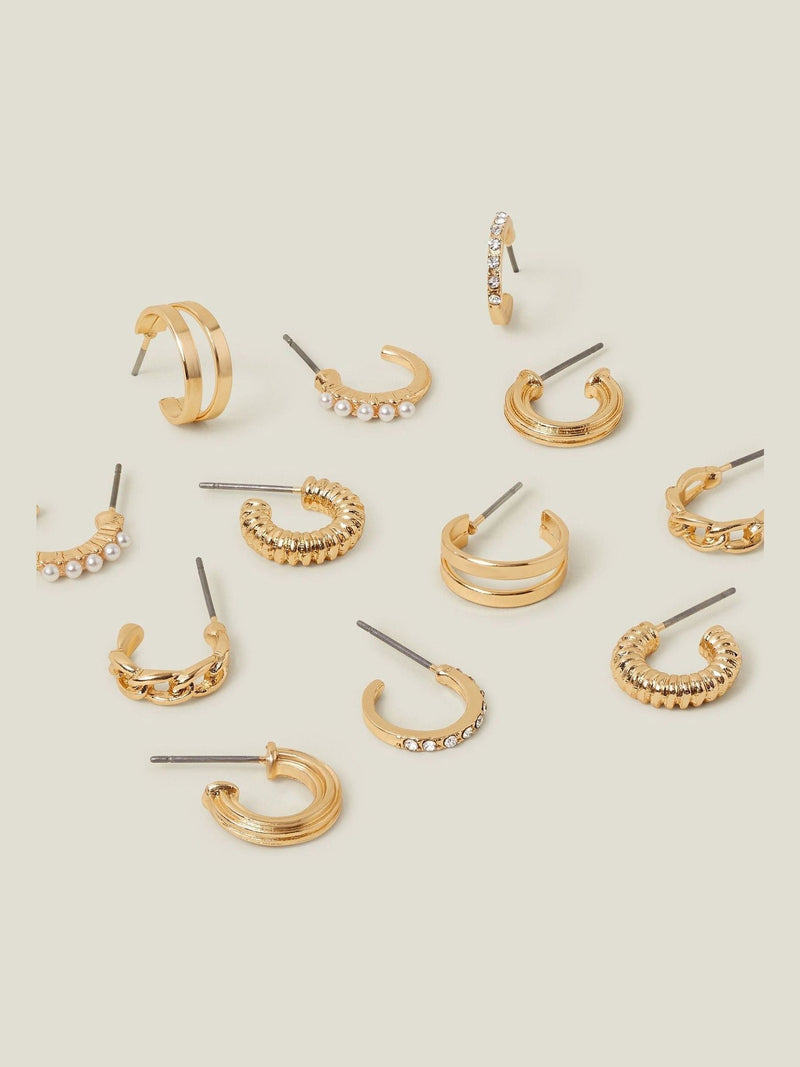 Accessorize gold tone textured hoops earrings 6 pack, UK version