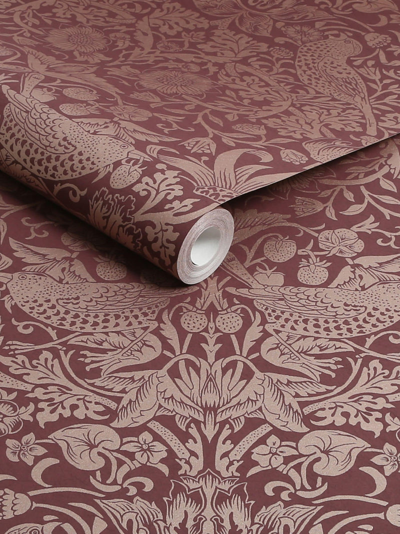 William Morris Strawberry Thief burgundy wallpaper sample A4 (British brand)