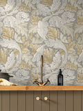 William Morris wallpaper sample Acanthus Neutral A4, UK version