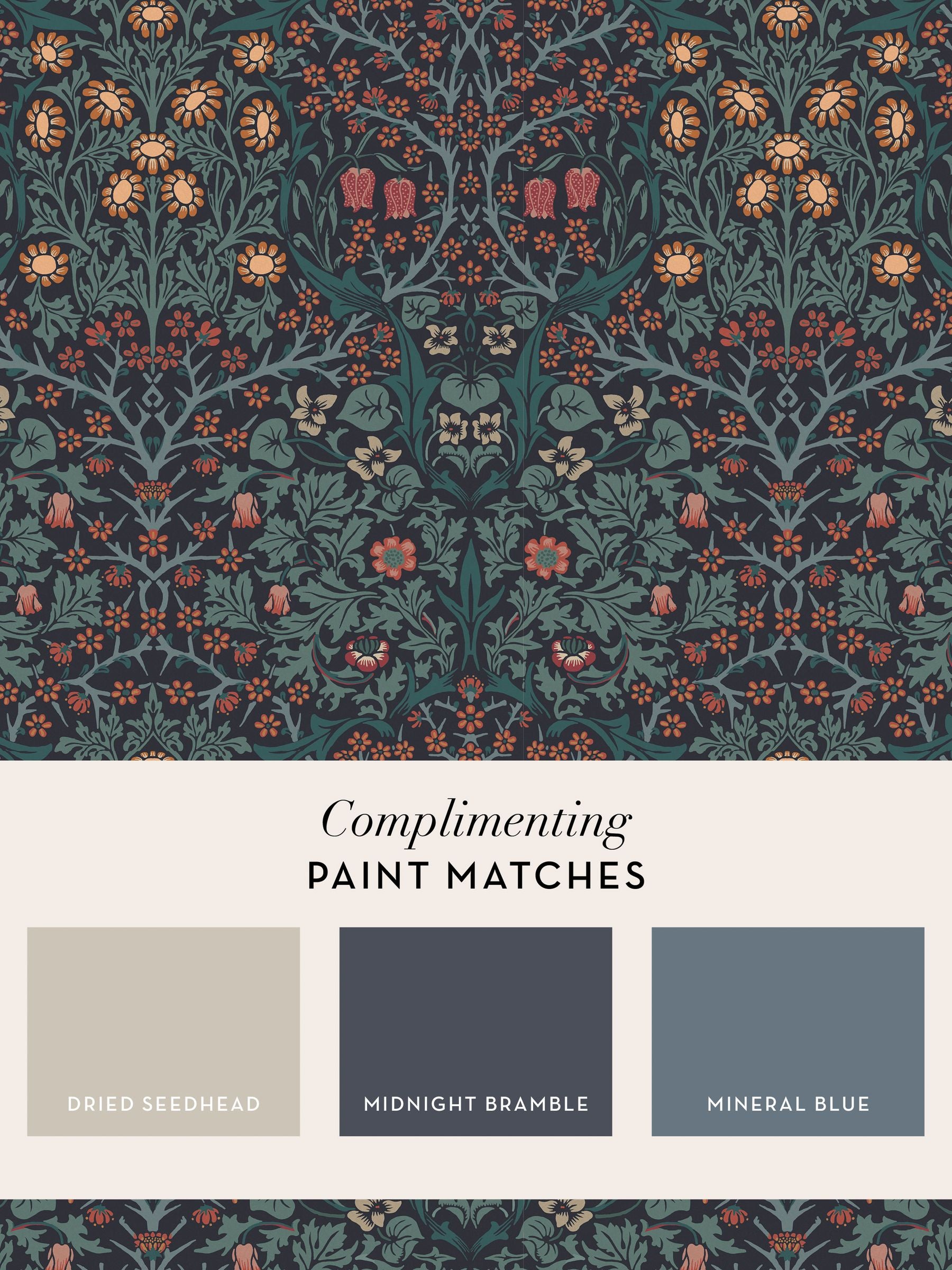 William Morris Navy Blackthorn wallpaper sample A4, imported from the UK