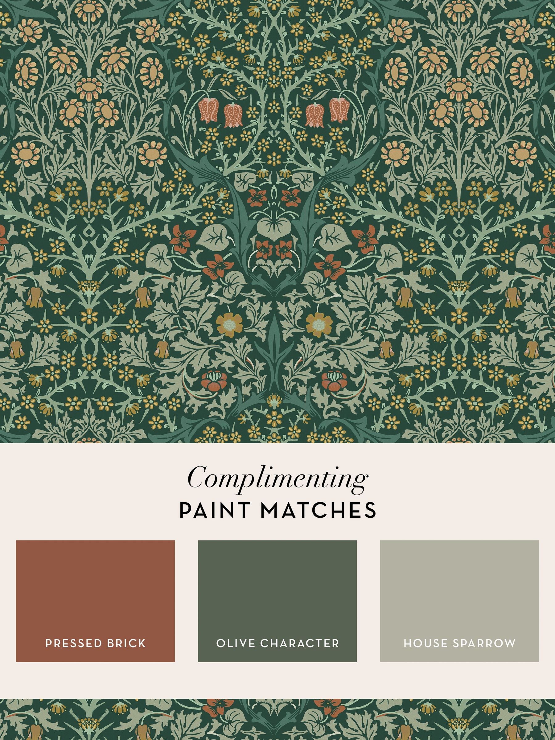 William Morris Blackthorn wallpaper sample Deep Green - British product