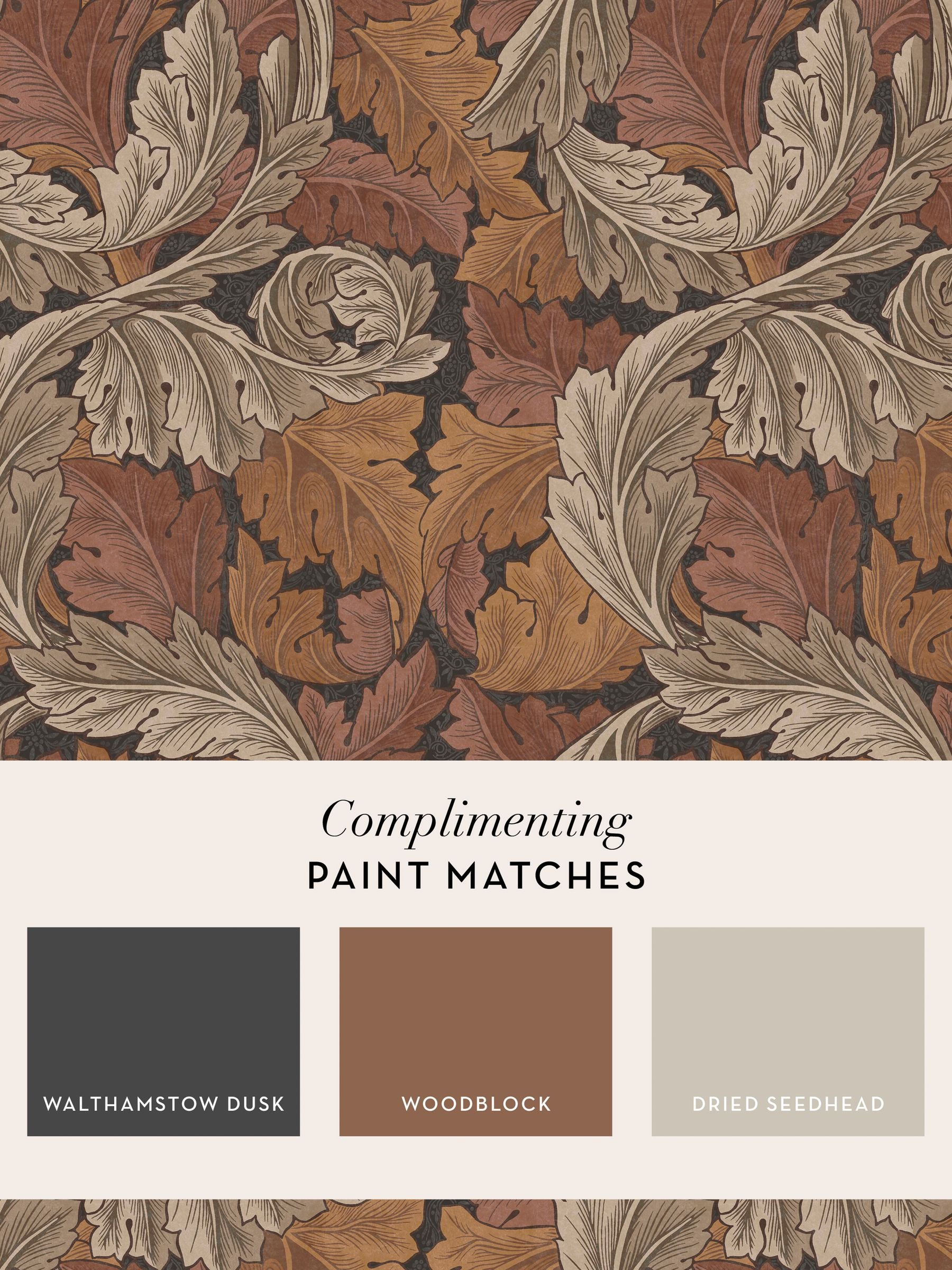 William Morris At Home burnt orange acanthus wallpaper sample A4, imported from the UK