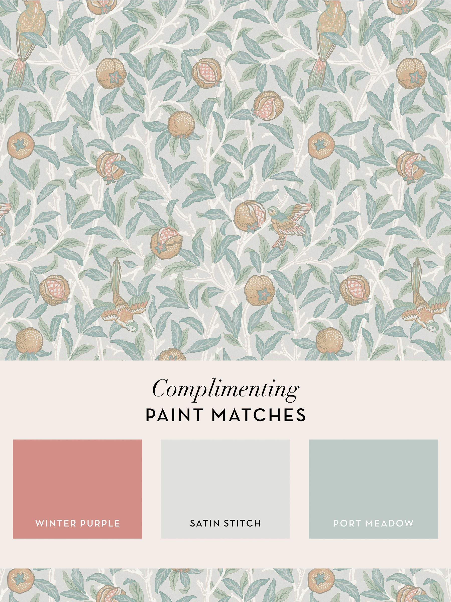 William Morris Bird and Pomegranate wallpaper Duck Egg, imported from the UK