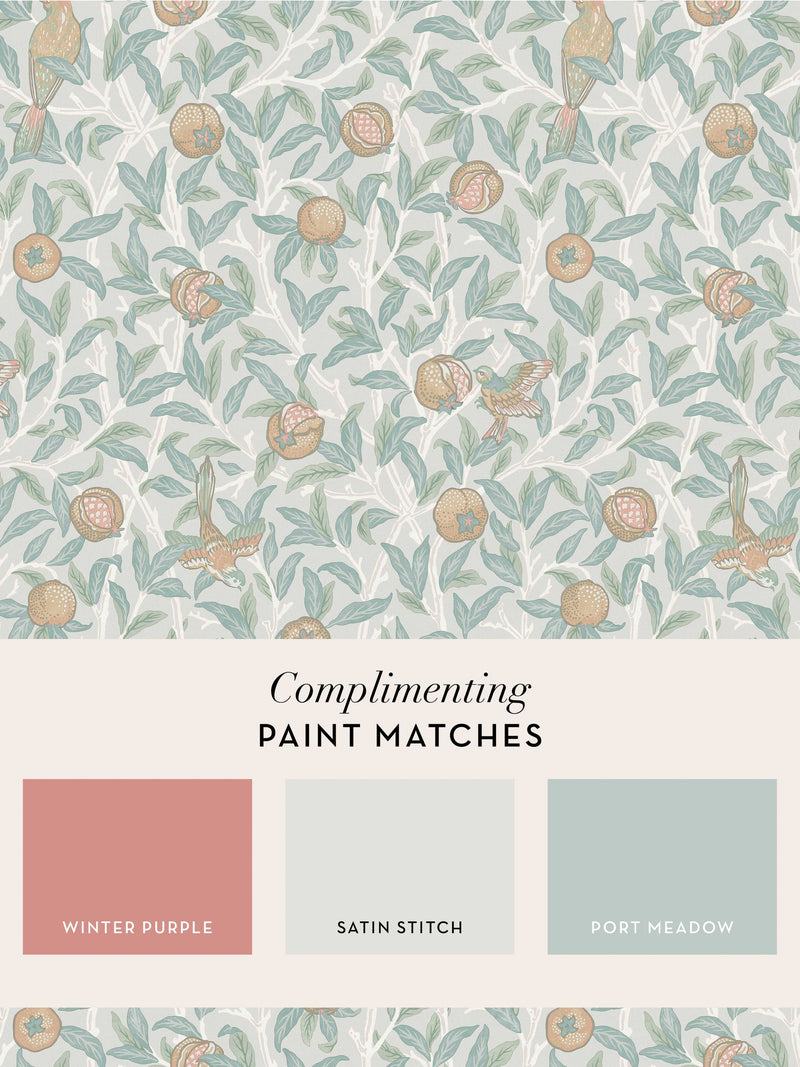 William Morris Bird and Pomegranate wallpaper Duck Egg, imported from the UK