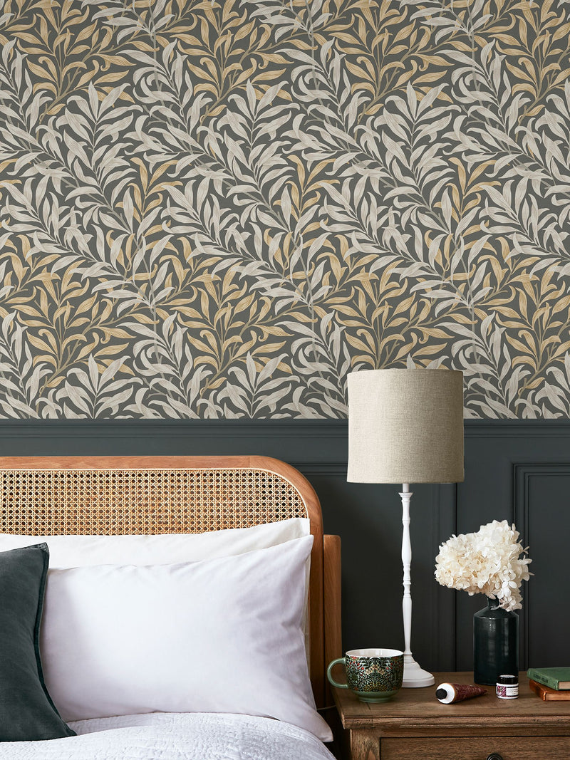 William Morris Charcoal Willow Bough A4 wallpaper sample, imported from the UK