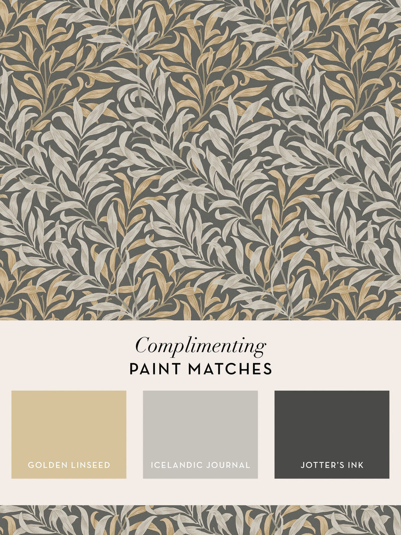 William Morris Charcoal Willow Bough A4 wallpaper sample, imported from the UK