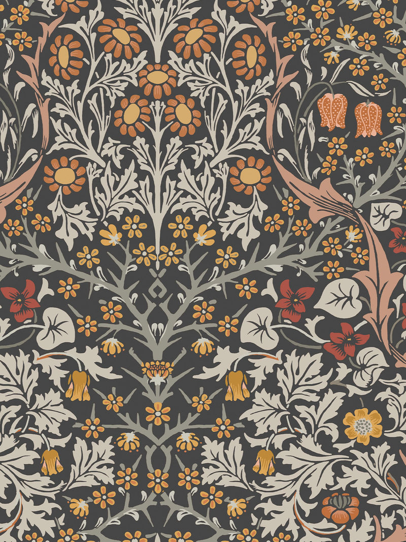 William Morris Blackthorn charcoal wallpaper sample A4, imported from the UK