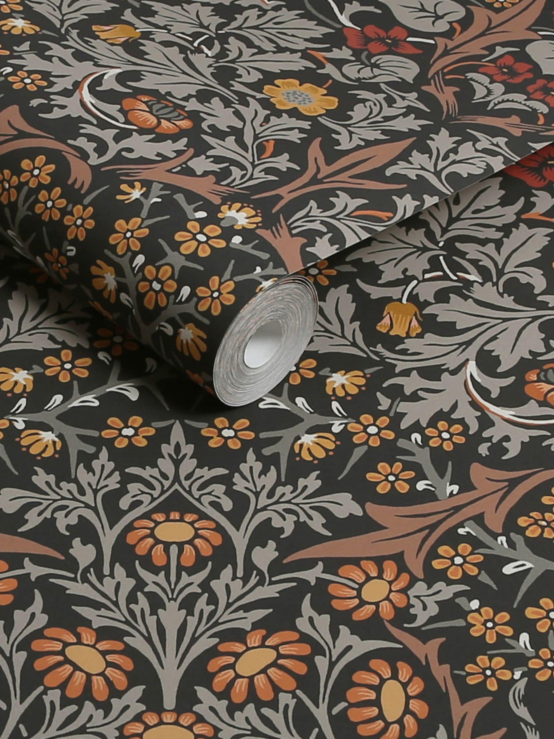 William Morris Blackthorn charcoal wallpaper sample A4, imported from the UK