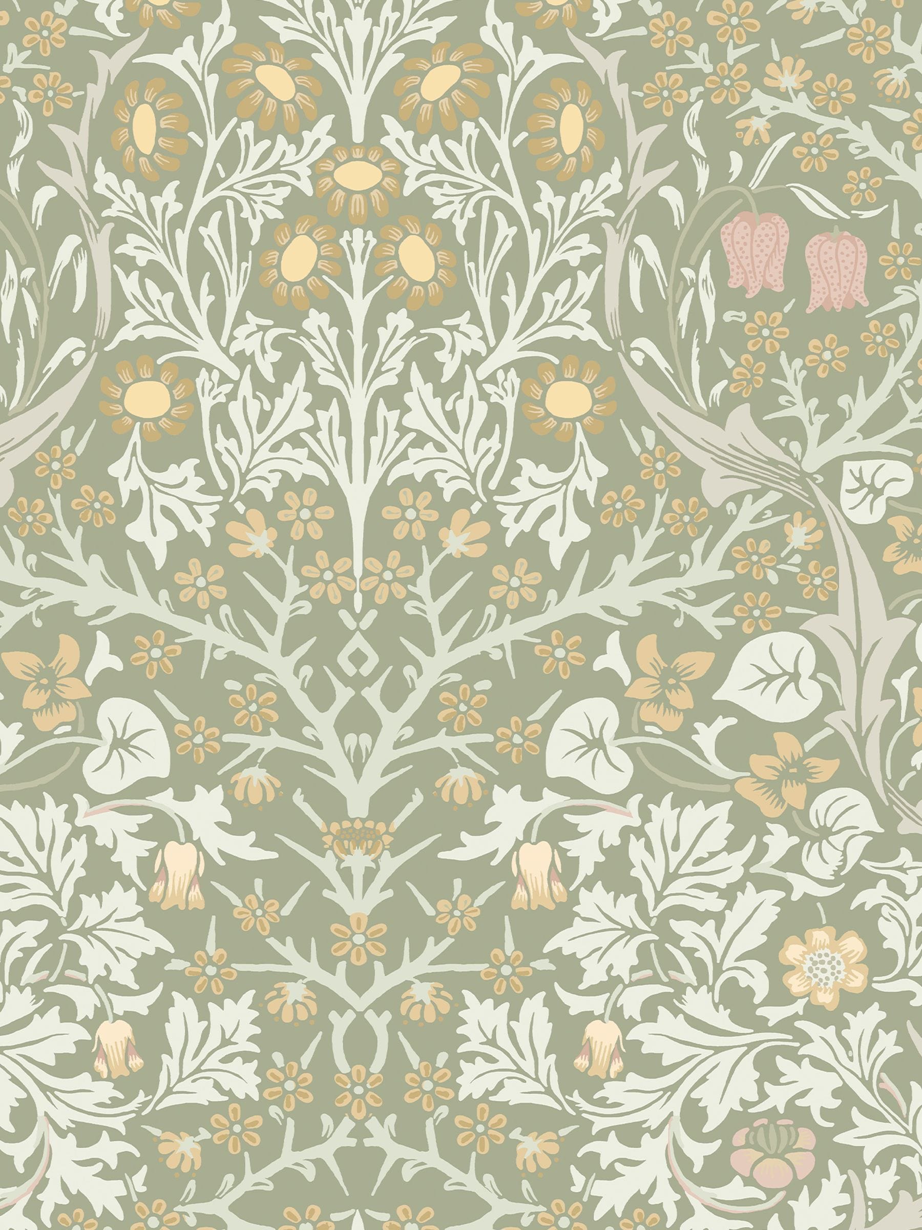 William Morris Blackthorn wallpaper sample A4 sage, UK version