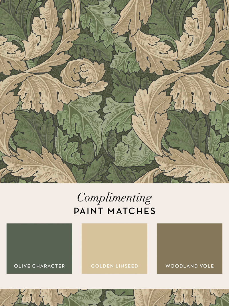 William Morris At Home Green Acanthus A4 wallpaper sample (British brand)