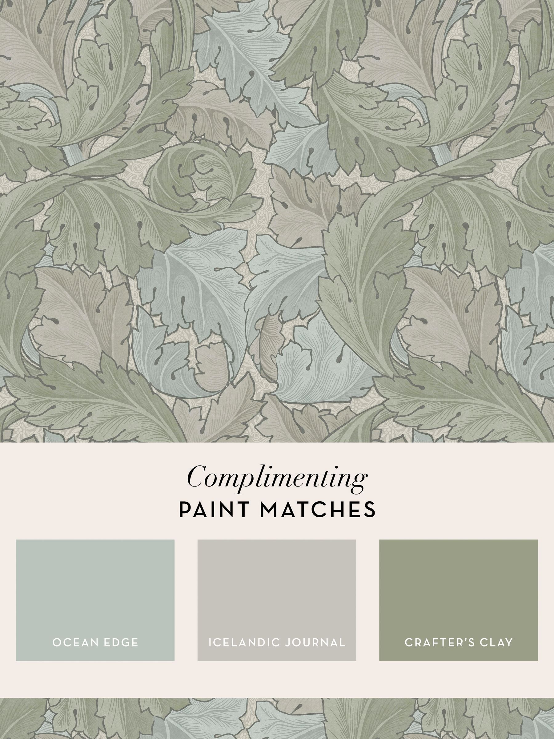William Morris At Home Acanthus wallpaper sample in sage and duck egg, UK version