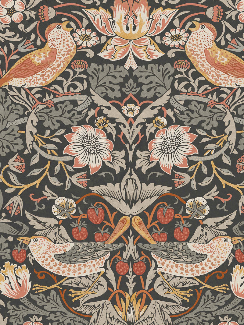 William Morris At Home Strawberry Thief charcoal wallpaper sample A4 (British brand)