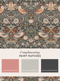 William Morris At Home Strawberry Thief charcoal wallpaper sample A4 (British brand)
